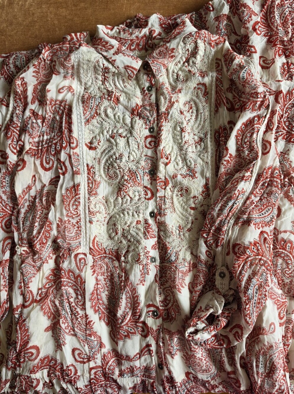 Anthropologie Allaire Maxi Shirt Dress Boho Paisley No Belt Brick Red Sz XL - Picture 5 of 8